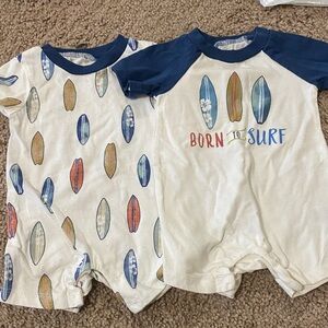Surf-Themed Kids One Pieces Set - Blue and White 0-3 mo